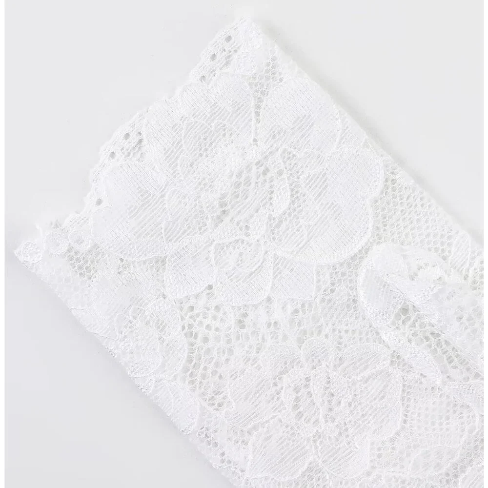 Women's Lvory 04 Floral Short Length Lace Tulle Mesh Wrist Wedding Party Gloves